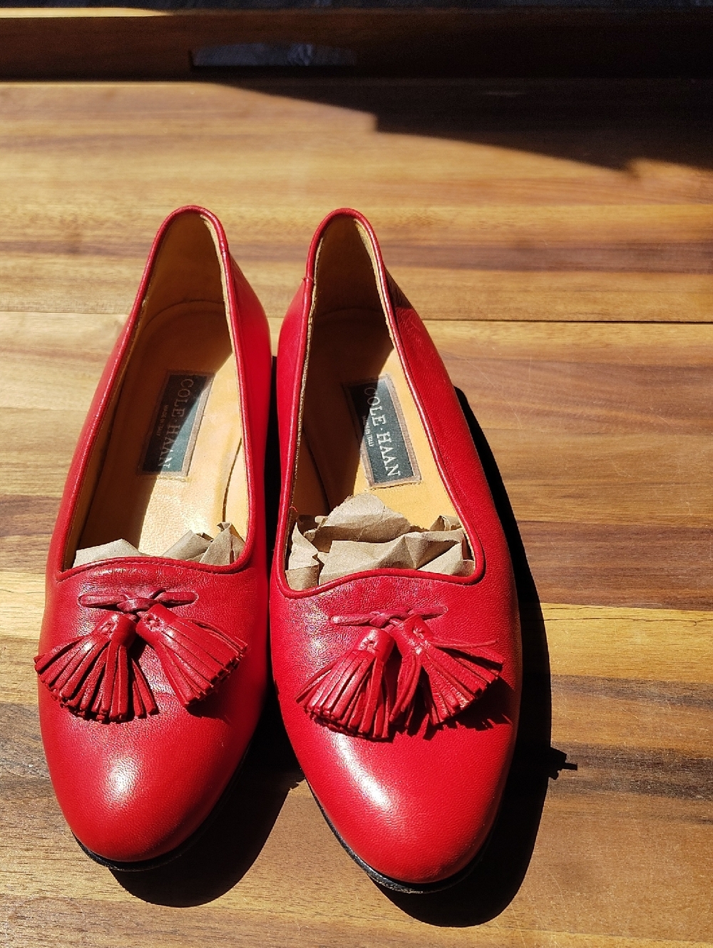 Cole Haan Red Leather Tassel Loafers - Women's Slip-On Flats